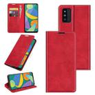 For Samsung Galaxy F52 5G Retro-skin Business Magnetic Suction Leather Case with Holder & Card Slots & Wallet(Red) - 1