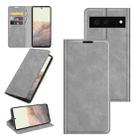 For Google Pixel 6 Retro-skin Business Magnetic Suction Leather Case with Holder & Card Slots & Wallet(Grey) - 1