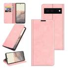 For Google Pixel 6 Retro-skin Business Magnetic Suction Leather Case with Holder & Card Slots & Wallet(Pink) - 1