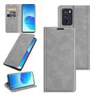 For OPPO Reno6 Pro 5G Retro-skin Business Magnetic Suction Leather Case with Holder & Card Slots & Wallet(Grey) - 1