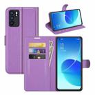 For OPPO Reno6 5G Litchi Texture Horizontal Flip Protective Case with Holder & Card Slots & Wallet(Purple) - 1