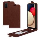 For Samsung Galaxy A03s 166mm R64 Texture Single Vertical Flip Leather Protective Case with Card Slots & Photo Frame(Brown) - 1