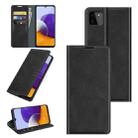 For Samsung Galaxy A22 5G Retro-skin Business Magnetic Suction Leather Case with Holder & Card Slots & Wallet(Black) - 1