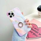 For iPhone 12 Pro Max Thickened TPU Glazed Marble Pattern Case with Metallic Ring Holder(Pink) - 1