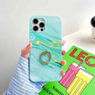 For iPhone 12 Pro Max Thickened TPU Glazed Marble Pattern Case with Metallic Ring Holder(Green) - 1