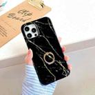 For iPhone 12 mini Thickened TPU Glazed Marble Pattern Case with Metallic Ring Holder(Black) - 1