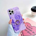 For iPhone 11 Pro Max Thickened TPU Glazed Marble Pattern Case with Metallic Ring Holder(Purple) - 1