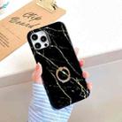 For iPhone 11 Pro Thickened TPU Glazed Marble Pattern Case with Metallic Ring Holder(Black) - 1