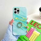 For iPhone 11 Thickened TPU Glazed Marble Pattern Case with Metallic Ring Holder(Green) - 1