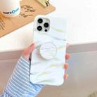 For iPhone 12 Pro Max Thickened TPU Glazed Marble Pattern Case with Folding Holder(White) - 1