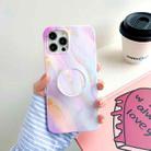For iPhone 12 Pro Max Thickened TPU Glazed Marble Pattern Case with Folding Holder(Pink) - 1