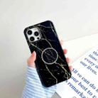 For iPhone 12 / 12 Pro Thickened TPU Glazed Marble Pattern Case with Folding Holder(Black) - 1