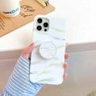 For iPhone 12 / 12 Pro Thickened TPU Glazed Marble Pattern Case with Folding Holder(White) - 1