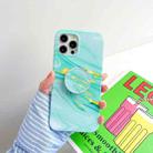 For iPhone 11 Pro Thickened TPU Glazed Marble Pattern Case with Folding Holder(Green) - 1