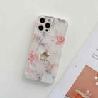 For iPhone 12 Pro Max Frosted Flowers Pattern IMD TPU Case with Metal Diamond Ring Holder(Pink) - 1