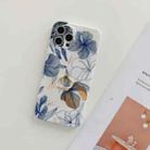 For iPhone 12 Pro Frosted Flowers Pattern IMD TPU Case with Metal Diamond Ring Holder(Blue) - 1
