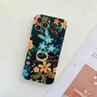 For iPhone 12 Frosted Flowers Pattern IMD TPU Case with Metal Diamond Ring Holder(Black) - 1