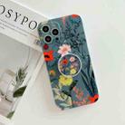 For iPhone 12 Pro Frosted Flowers Pattern IMD TPU Case with Folding Holder(Green) - 1