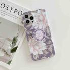 For iPhone 12 Frosted Flowers Pattern IMD TPU Case with Folding Holder(Gray) - 1