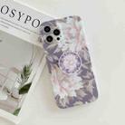 For iPhone 11 Pro Max Frosted Flowers Pattern IMD TPU Case with Folding Holder(Gray) - 1