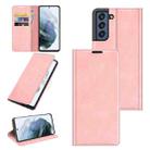 For Samsung Galaxy S21 FE Retro-skin Business Magnetic Suction Leather Case with Holder & Card Slots & Wallet(Pink) - 1