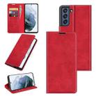 For Samsung Galaxy S21 FE Retro-skin Business Magnetic Suction Leather Case with Holder & Card Slots & Wallet(Red) - 1