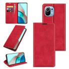 For Xiaomi Mi 11 Lite Retro-skin Business Magnetic Suction Leather Case with Holder & Card Slots & Wallet(Red) - 1