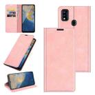 For ZTE Blade A51 Retro-skin Business Magnetic Suction Leather Case with Holder & Card Slots & Wallet(Pink) - 1