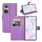 For Honor 50 Pro Litchi Texture Horizontal Flip Protective Case with Holder & Card Slots & Wallet(Purple) - 1