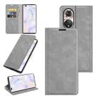 For Honor 50 Pro Retro-skin Business Magnetic Suction Leather Case with Holder & Card Slots & Wallet(Grey) - 1