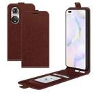 For Honor 50 Pro R64 Texture Single Vertical Flip Leather Protective Case with Card Slots & Photo Frame(Brown) - 1