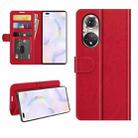 For Honor 50 Pro R64 Texture Single Horizontal Flip Protective Case with Holder & Card Slots & Wallet & Photo Frame(Red) - 1