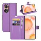 For Honor 50 Litchi Texture Horizontal Flip Protective Case with Holder & Card Slots & Wallet(Purple) - 1