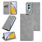 For OnePlus Nord 2 5G Retro-skin Business Magnetic Suction Leather Case with Holder & Card Slots & Wallet(Grey) - 1