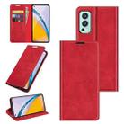 For OnePlus Nord 2 5G Retro-skin Business Magnetic Suction Leather Case with Holder & Card Slots & Wallet(Red) - 1