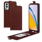 For OnePlus Nord 2 5G R64 Texture Single Vertical Flip Leather Protective Case with Card Slots & Photo Frame(Brown) - 1