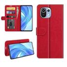 For Xiaomi Mi 11 Lite R64 Texture Single Horizontal Flip Protective Case with Holder & Card Slots & Wallet& Photo Frame(Red) - 1