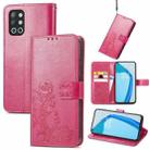 For OnePlus 9R Four-leaf Clasp Embossed Buckle Mobile Phone Protection Leather Case with Lanyard & Card Slot & Wallet & Bracket Function(Magenta) - 1