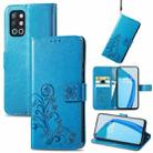 For OnePlus 9R Four-leaf Clasp Embossed Buckle Mobile Phone Protection Leather Case with Lanyard & Card Slot & Wallet & Bracket Function(Blue) - 1