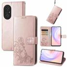 For Honor 50 SE Four-leaf Clasp Embossed Buckle Mobile Phone Protection Leather Case with Lanyard & Card Slot & Wallet & Bracket Function(Rose Gold) - 1