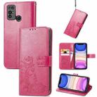 For  Doogee X96 Pro Four-leaf Clasp Embossed Buckle Mobile Phone Protection Leather Case with Lanyard & Card Slot & Wallet & Bracket Function(Magenta) - 1