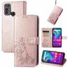 For  Doogee X96 Pro Four-leaf Clasp Embossed Buckle Mobile Phone Protection Leather Case with Lanyard & Card Slot & Wallet & Bracket Function(Rose Gold) - 1