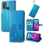 For  Doogee X96 Pro Four-leaf Clasp Embossed Buckle Mobile Phone Protection Leather Case with Lanyard & Card Slot & Wallet & Bracket Function(Blue) - 1