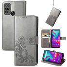 For  Doogee X96 Pro Four-leaf Clasp Embossed Buckle Mobile Phone Protection Leather Case with Lanyard & Card Slot & Wallet & Bracket Function(Gray) - 1