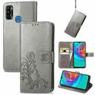 For Infinix X680 / Smart 4 Four-leaf Clasp Embossed Buckle Mobile Phone Protection Leather Case with Lanyard & Card Slot & Wallet & Bracket Function(Gray) - 1