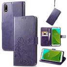 For Wiko Jerry 4 Four-leaf Clasp Embossed Buckle Mobile Phone Protection Leather Case with Lanyard & Card Slot & Wallet & Bracket Function(Purple) - 1