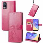 For vivo V21e 4G Four-leaf Clasp Embossed Buckle Mobile Phone Protection Leather Case with Lanyard & Card Slot & Wallet & Bracket Function(Magenta) - 1