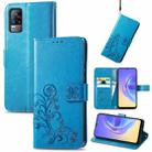 For vivo V21e 4G Four-leaf Clasp Embossed Buckle Mobile Phone Protection Leather Case with Lanyard & Card Slot & Wallet & Bracket Function(Blue) - 1