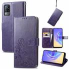 For vivo V21e 4G Four-leaf Clasp Embossed Buckle Mobile Phone Protection Leather Case with Lanyard & Card Slot & Wallet & Bracket Function(Purple) - 1