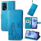 For OPPO A16 Four-leaf Clasp Embossed Buckle Leather Phone Case(Blue) - 1